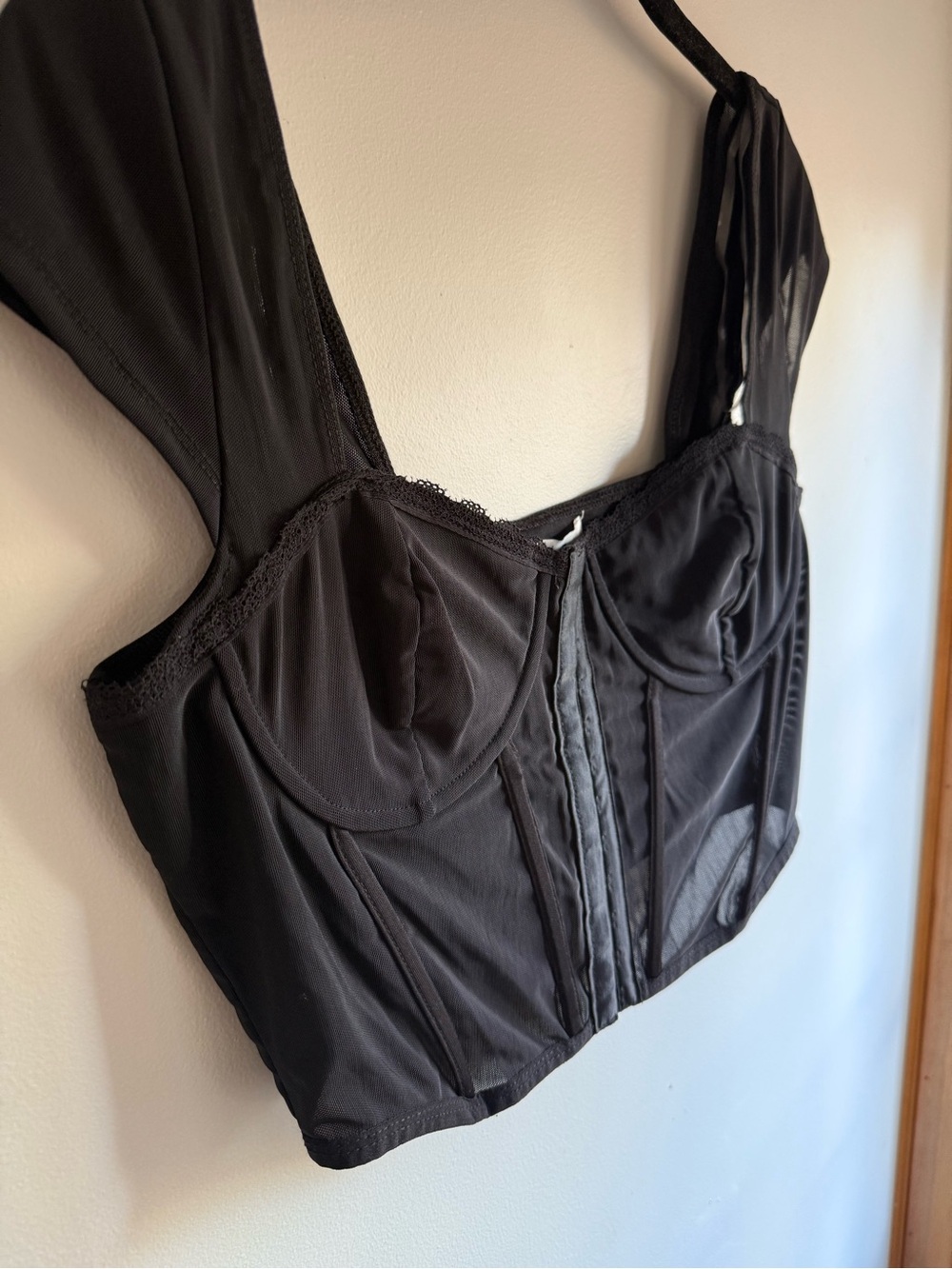 Black Longline Bustier Bralette with Front Hook Closure